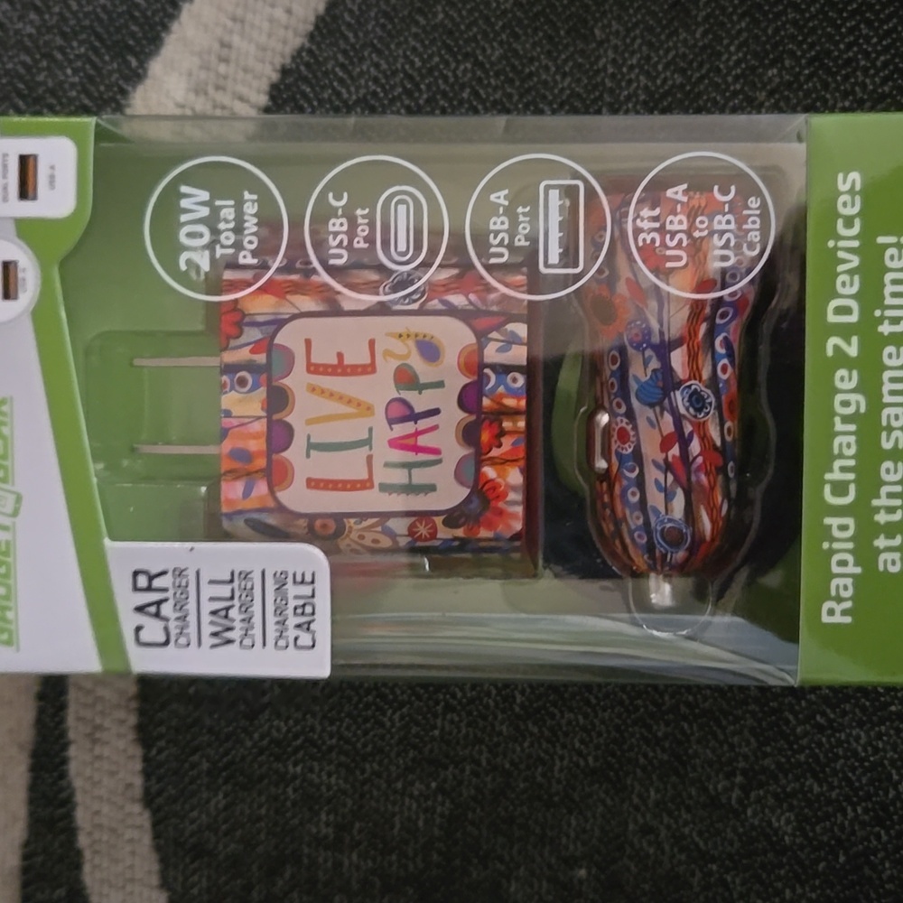 gadget gear rapid wall car & cable charger usb-a usb-c 3ft 20 watt Hp🔥🔥🔥🔥